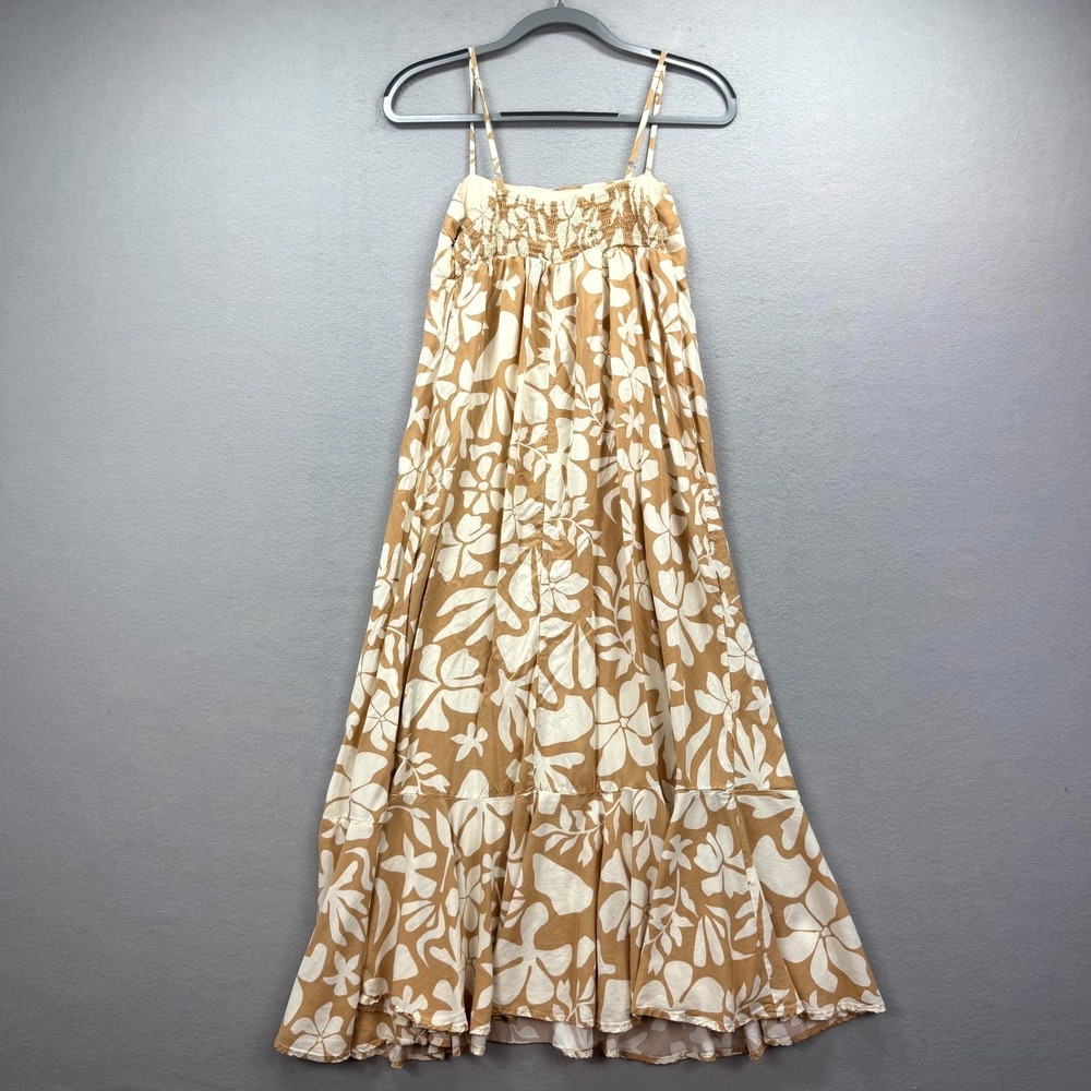 Abel the Label Slip Dress Womens M Brown White Floral Ruffle Hem Spaghetti Strap - Picture 4 of 11